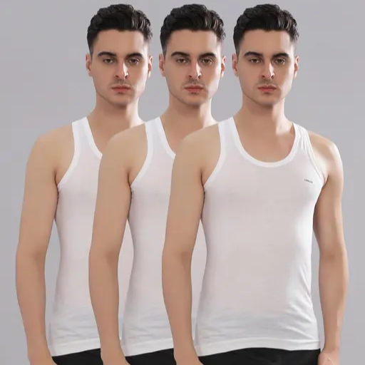 Mens White Cotton Cut Baniyans 